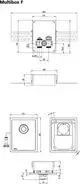 Multibox mit Thermostatventil von IMI Hydronic Engineering, quadratisches Gehäuse mit Anschlussmöglichkeiten, Diagramme und Abmessungen.